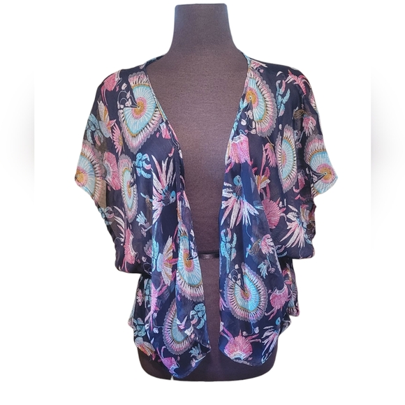 Papaya Floral Sheer Kimono Cardigan - Picture 1 of 14